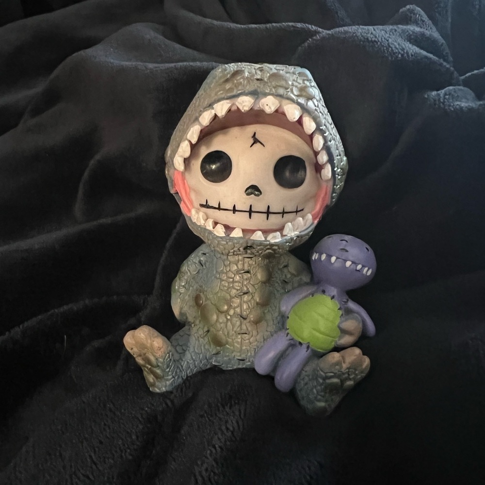 Furrybones Skeleton in Tyrannosaurus Rex Costume with Purple Dinosaur Doll